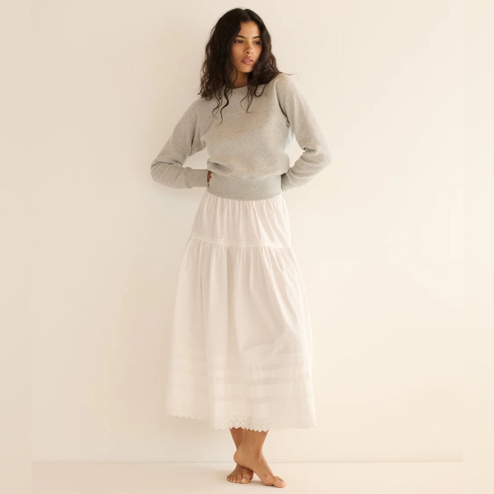 Doen White Salt Sebastiane Tiered Midi Maxi cotton petticoat S small Skirt